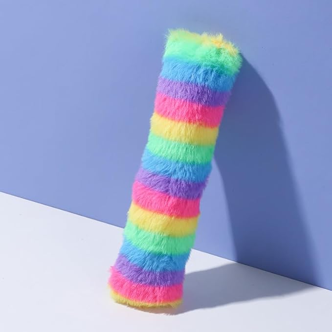 Rainbow Plush Cat Kicker Toy, Interactive Long Pillow for Cats with Catnip and Squeaker, Soft Chew Toy for Boredom Relief and Playtime (A02)