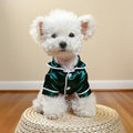 Cat Puppy Costume Elegant Satin Pajamas with Bow Headband 2PCs Set Pet Sleepwear Cute Pet Outfit Cosplay Partywear Photoshoots (Green Set,X-Small)