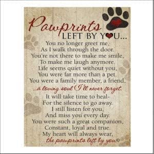 Pawprints Pet Memorial Frame with Pawprints Left by You Poem - Touching Dog Sympathy Gift for Pet Loss Remembrance (Personalized Poem Art with Tag)
