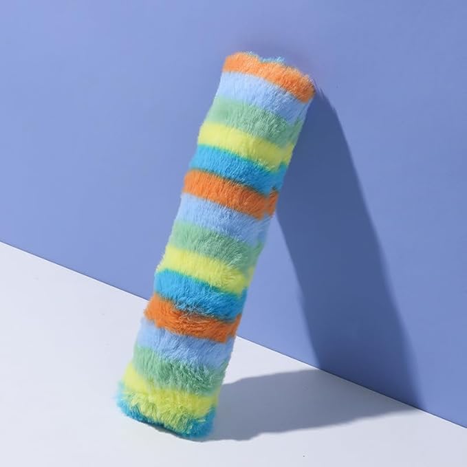 Rainbow Plush Cat Kicker Toy, Interactive Long Pillow for Cats with Catnip and Squeaker, Soft Chew Toy for Boredom Relief and Playtime (A03)