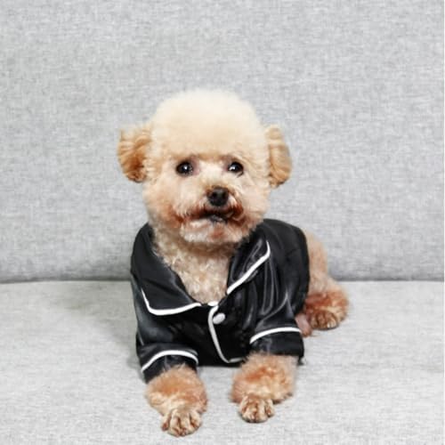Cat Puppy Costume Elegant Satin Pajamas with Bow Headband 2PCs Set Pet Sleepwear Cute Pet Outfit Cosplay Partywear Photoshoots (Black Set,X-Small)