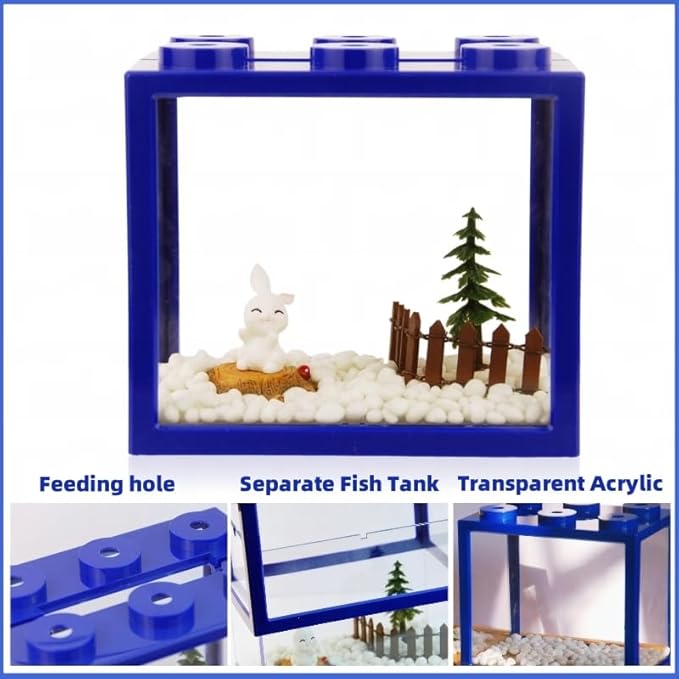 Small Betta Fish Tank, Stackable Mini Aquarium Tank Kit with Aquarium Gravel & Forest Micro Landscape, 0.6 Gallon Acrylic Cube Fish Bowl for Sea Monkeys Shrimp Snails (Green)