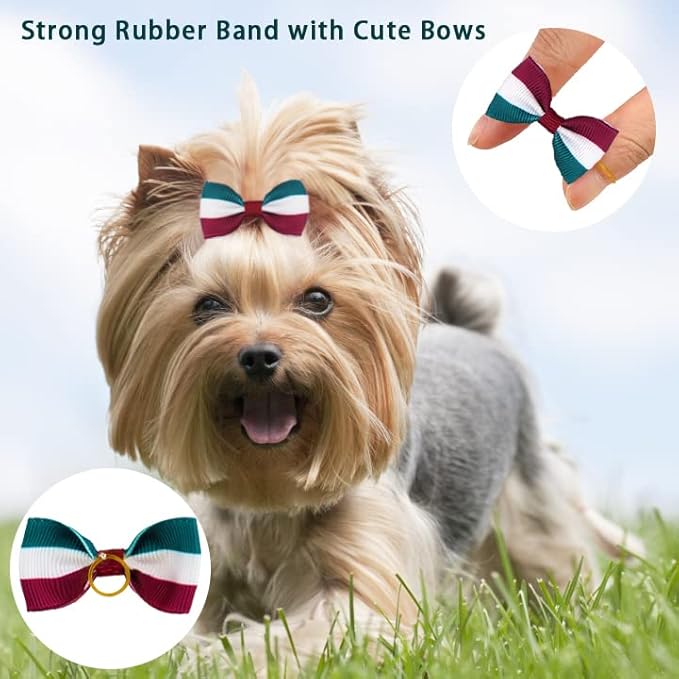 Yxiang 100PCS Cute Pet Grooming Accessories - Colored Polka Dot Hair Bows with Rubber Bands for Small Dogs and Puppies like Yorkies - 50 Pairs