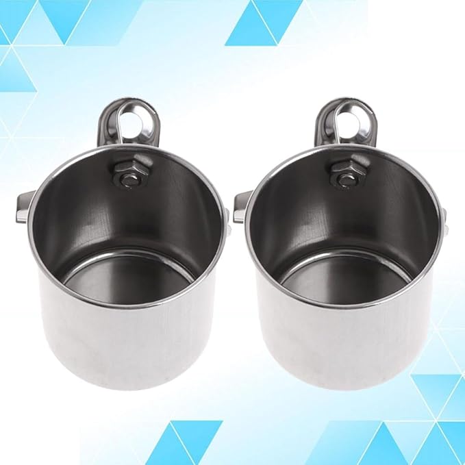 2Pcs Stainless Steel Parrot Bird Feeder Water Bowl Large Clamping Cup Portable Cage Pet Food Container for Birds Feeding and Watering Supplies