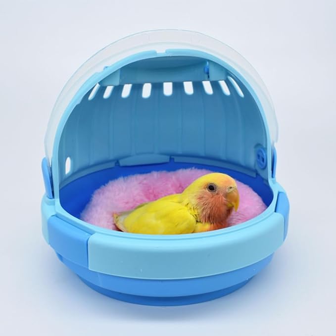 Beaupretty Portable Parrot Carrier Cage with Blue Fleece Pad Lightweight Handheld Bird Travel Cage for Budgerigar and Small Parrots Warm Cozy for Outdoor Use