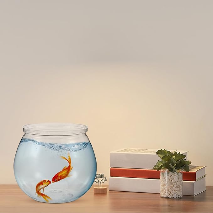 1 Gallon Fish Bowl - Round Plastic Break-Resistant Aquarium, Crystal Clear Small Fish Tank for Goldfish, Home Desktop Decor, Party & Office Decoration(3 ps)