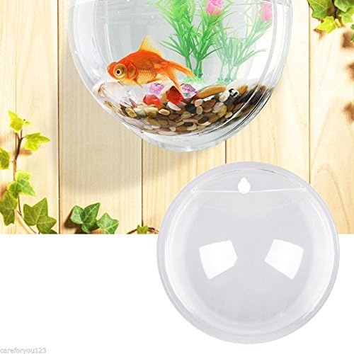 Acrylic Wall Mounted Fish Bowl, Hanging Aquarium Transparent Plastic Bubble Gold & Betta Fish Tank,Round Pot Flower Plant Vase Home Decoration (L: 295mm)