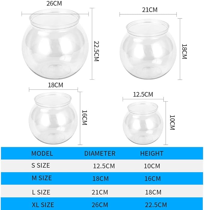 Mini Fish ,Classic Drum Fish Bowl Transparent Plastic Round Bowl Aquarium 360° View of Aquarium Centerpiece or Terrarium 8.27x7 Inch(L)