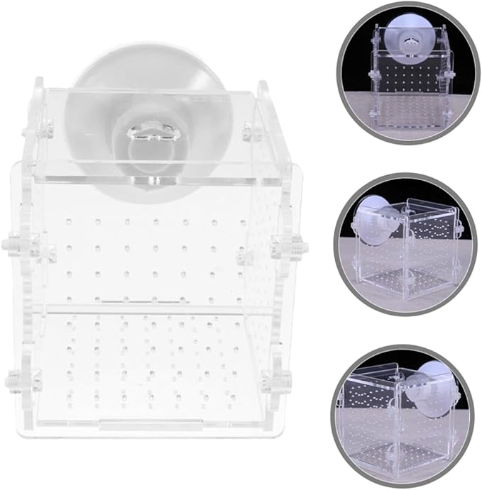 Luxshiny Aquarium Fish Isolation Box Acrylic Breeding Tank 8x8x8.8cm Fish Tank Separator for Betta Guppies Shrimp Breeding and Incubation