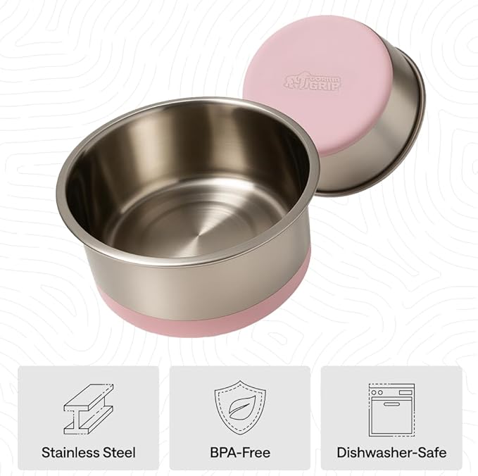 GORILLA GRIP Dog Bowls, Heavy Duty 304 Stainless Steel, Holds 2 Cups Each (16 fl oz) Food and Water Bowl for Feeding Dogs and Cats, Dishwasher Safe, Rust Resistant, BPA Free Rubber Base Set of 2 Pink