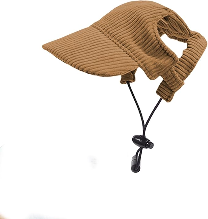 Dog Baseball Cap, Dog Cat Summer Beach Visor Hat with Ear Holes, Adjustable Puppy Sunbonnet Headdress (Brown, X-Large)