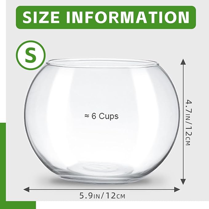 MANON ROSA Turtle Bowls Round Ecological Tank Container Clear Aquarium Habitat Small Desktop Home for Hydroponic Plants Fish Starter Choice (S(5.9" D))