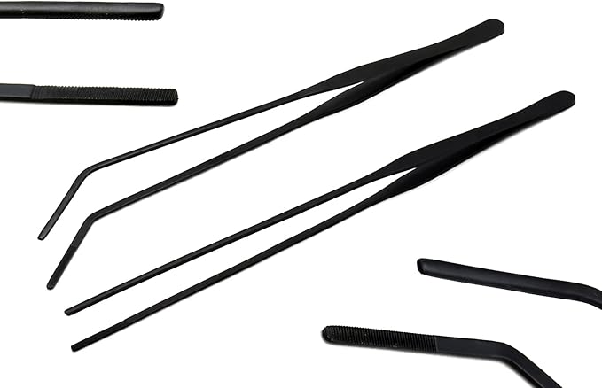 G.S Aquarium Tweezers Long Reptiles Feeding Tongs for Aquatic Plants Spider Snakes Lizards (10.6" Straight & Curved)