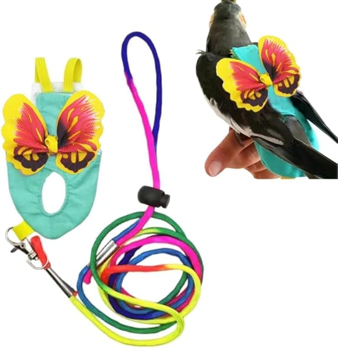 Escape-Proof Parrot Harness & Leash Set with Diaper - Adjustable Flight Suit with Bow & Safety Cord for Conures, African Grey, Parakeets, Doves (Yellow-S)