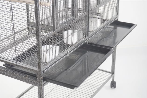 1F/2F/3F Stackable Center Divided Breeder Breeding Bird Flight Double Rolling Cage for Aviaries Canaries Cockatiels Lovebirds Finches Budgies Small Parrots. (Black Vein, 1F)