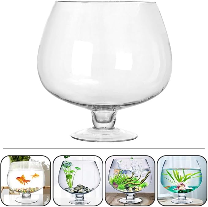 Milisten Glass Fish Bowl, Wine Cup Shape Fish Tank, Fish Bowl Vase, Fish Tank Clear Hydroponic Plant Terrarium for Clear View, Small Fish BowlGoldfish