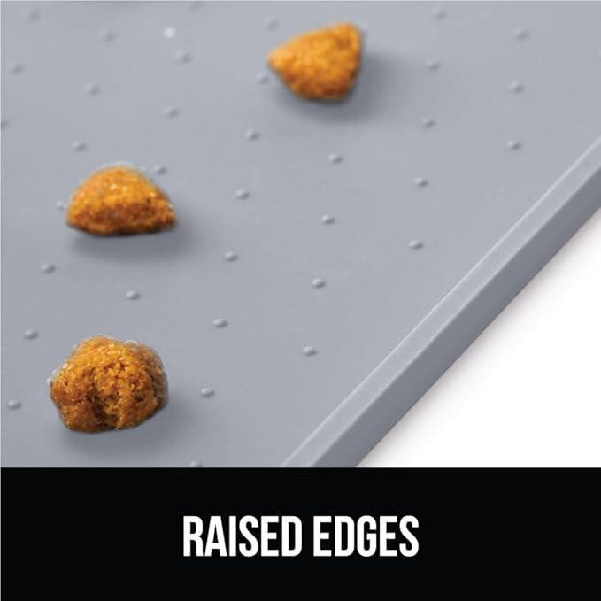 GORILLA GRIP 100% Waterproof Raised Edge BPA Free Silicone Pet Feeding Mat, Dog Cat Food Mats Contain Spills Protects Floors, Placemats for Cats, Dogs Water Bowl, Pets Accessories 32x24 Light Gray