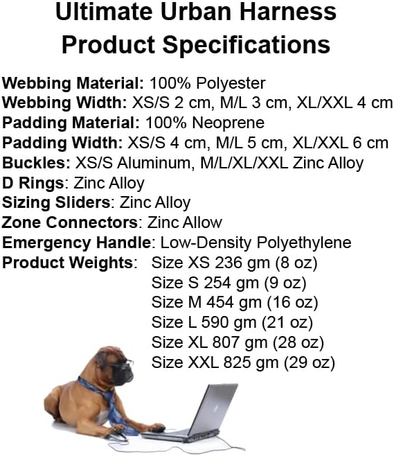 Ultimate Urban Premium Dog Harness - No Choke/Pull/Escape Dog Harness with Adjustable Padding, Heavy Duty, Easy On/Off, High Strength Buckles, Emergency Handle and 3 Connect Points (Silver, XXL)