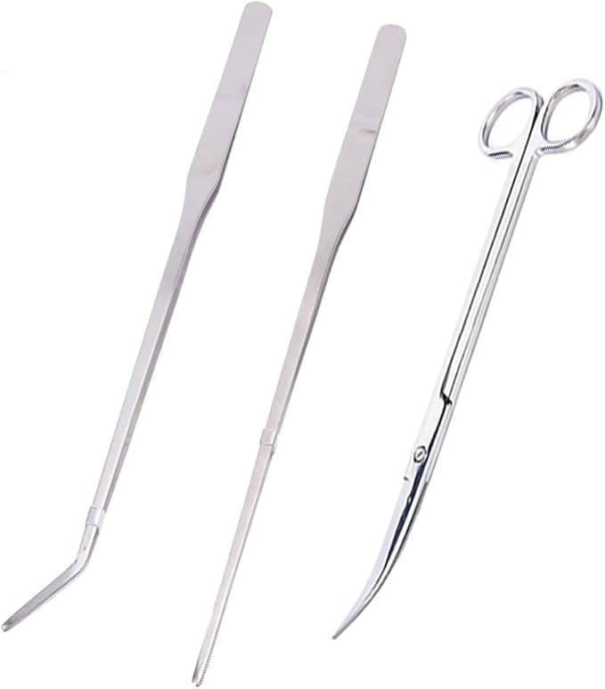 Aquarium Tools Kit Long Stainless Steel Straight Curved Tweezers Scissors Set for Fish Tank Aquascaping pack of 3-38cm Tweezers