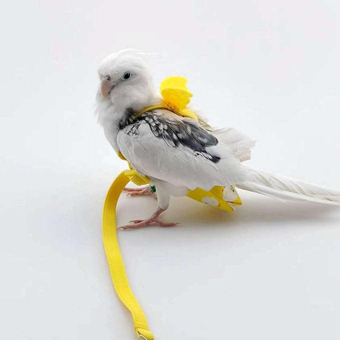 Adjustable Bird Diaper Harness Flight Suit Clothes with 80 Inch Flying Leash Rope for Parrots Conure Cockatiel (Green,Sulphur-Crested Cockatoo)