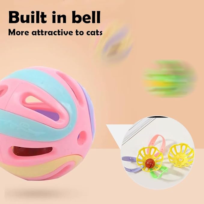 Colorful 1.9" Cat Toy Balls with Bell 6PCS, Interactive Hollow Design, Plastic, Training Exercise Toy(3 in 1 Color B)