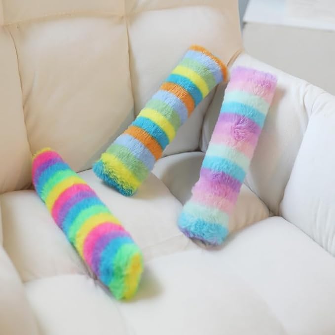 Rainbow Plush Cat Kicker Toy, Interactive Long Pillow for Cats with Catnip and Squeaker, Soft Chew Toy for Boredom Relief and Playtime (A03)