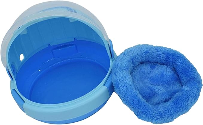 HEMOTON Handheld Parrot Carrier Cage with Blue Plush Nest Small Portable Birds Travel Cage for Budgie Cockatiel Parrotlets