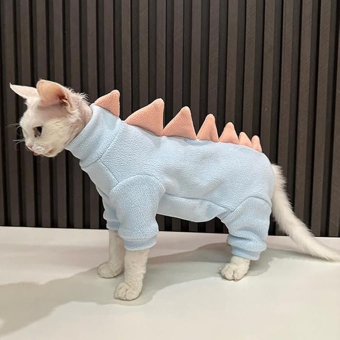Sphynx cat Clothes, Dinosaur Costume, Hairless Cats Warm Clothes for Cornish Rex and Devon Rex (Blue, S(2-3.5lbs))