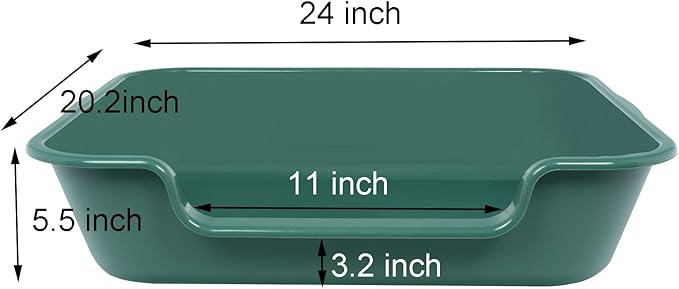 1 Pack Extra Large Dog Litter Box Pan Tray (ABS Material), Low Entry Jumbo Senior Litter Boxes for Multiple Kitten Big Cats, Pet Safe Indoor Dog Potty (Green, 24" L x 20" W)
