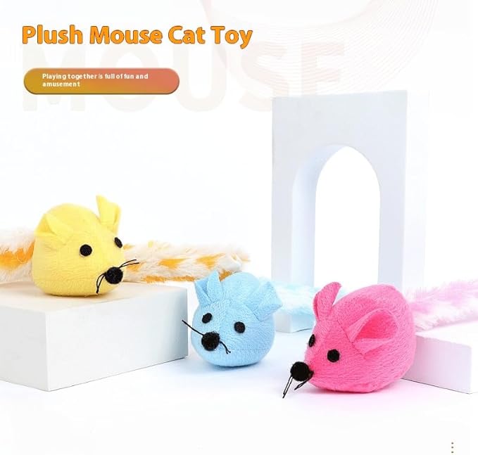 Catnip Mouse Toy, Long Tail Plush Mice for Cats, Interactive Hunting Toy for Indoor Cats, Colorful Soft Cat Toy with Catnip Inside (Yellow)