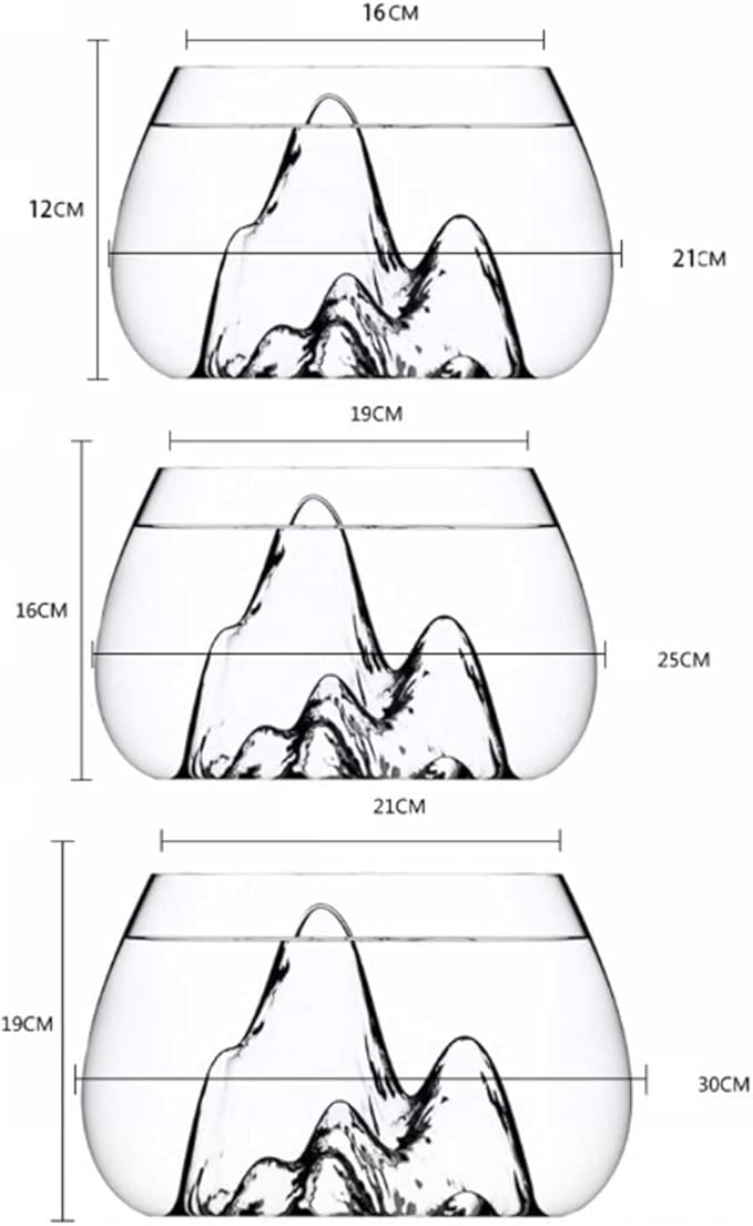 Fish Bowl Creative Desktop Glass Aquarium Tank with Raised Mountain Peak Modeling Decorative Living Room Transparent Glass Aquarium Aquarium Decorative Ornaments for Home Use Aquariums(19x25x16cm)