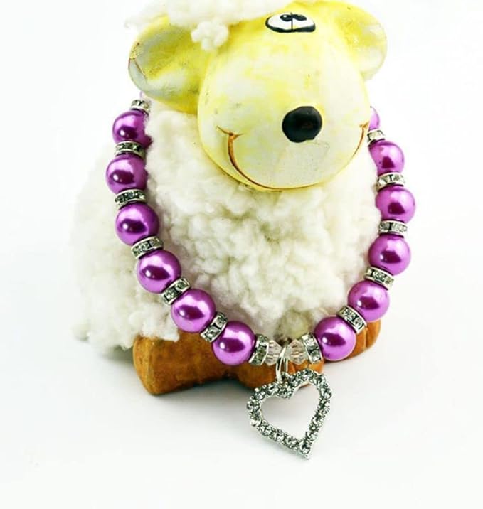 Dog Pearls Collars Crystal Heart Dog Cat Collar, Pet Bling Love Charm Pendant Necklace for Cats Small Dogs Birthday Party Accessories(S,White)