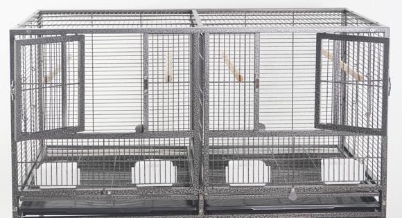 1F/2F/3F Stackable Center Divided Breeder Breeding Bird Flight Double Rolling Cage for Aviaries Canaries Cockatiels Lovebirds Finches Budgies Small Parrots. (Black Vein, 2F)