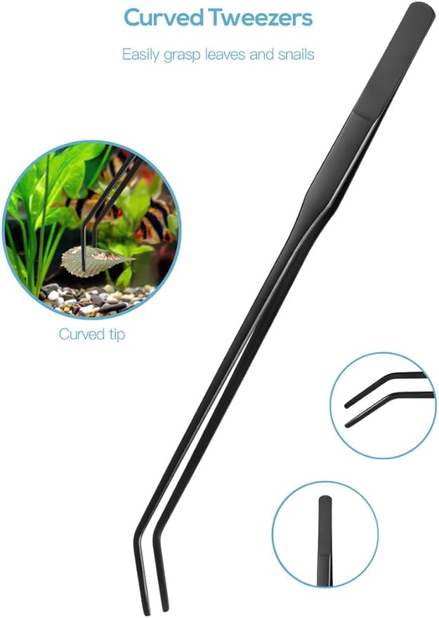 4-in-1 Aquarium Kit for Small Aquariums Fish Tanks, Curved Scissors, Curved Tweezers, Sand Spatula, Aquatic Plant Tools Cleaning Kit