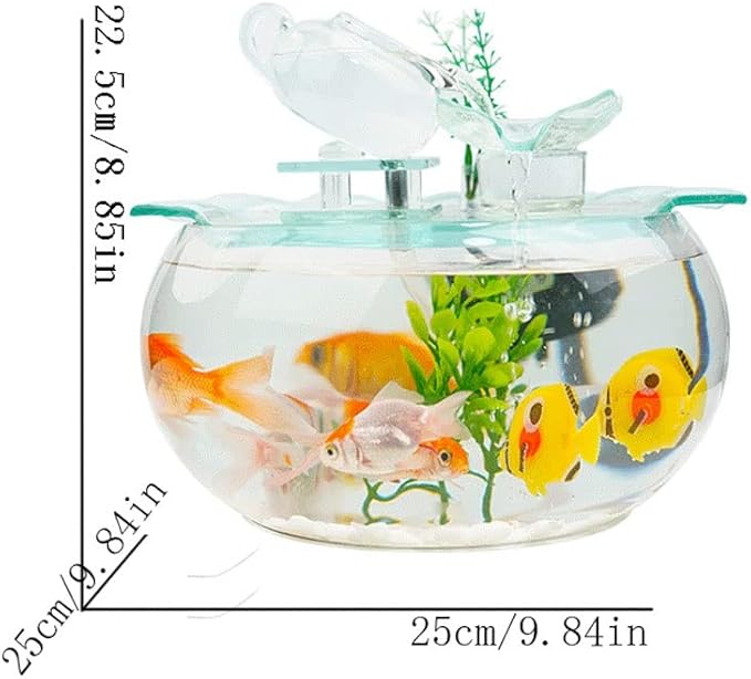 Fish Tank Goldfish Bowl Fish Tank Goldfish Flowing Water Ornament Glass Mini Desktop Home Living Room Aquarium Starter Kits Glass Fish Tank(A)