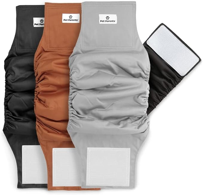Pet Parents® Washable Belly Bands for Male Dogs (3pack) + Extendrs® of Durable Dog Diapers Male, Premium Male Dog Diapers & Dog Wraps (Medium, Natural)