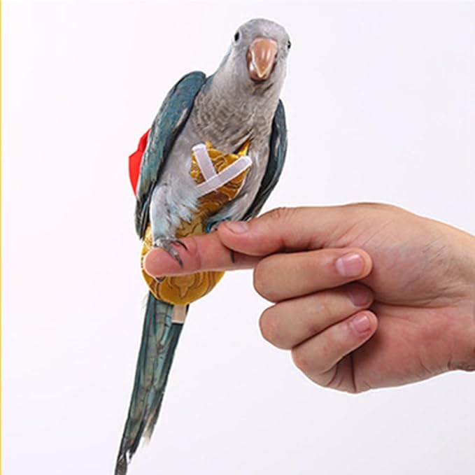 Escape-Proof Parrot Adjustable Flight Suit with Bow(Without Leash), Standalone Reusable Bird Nappy Clothing for Cockatiels,Parakeets & Medium Parrots - Breathable Nylon(Yellow Nylon-M)