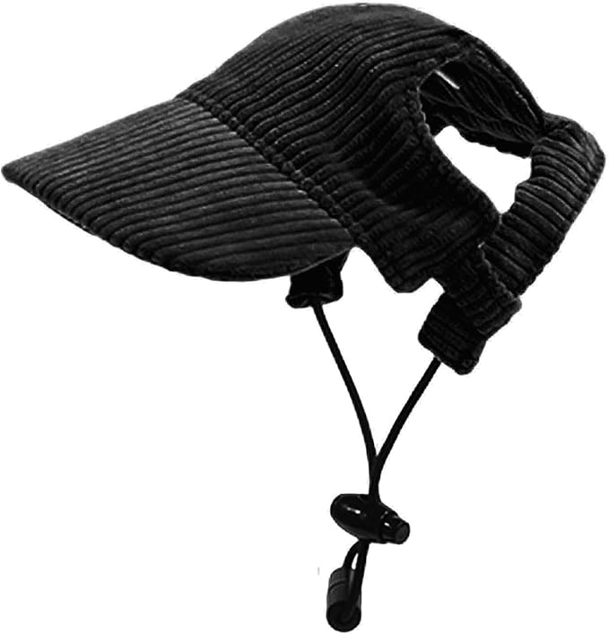 Dog Baseball Cap, Dog Cat Summer Beach Visor Hat with Ear Holes, Adjustable Puppy Sunbonnet Headdress (Black, Small)