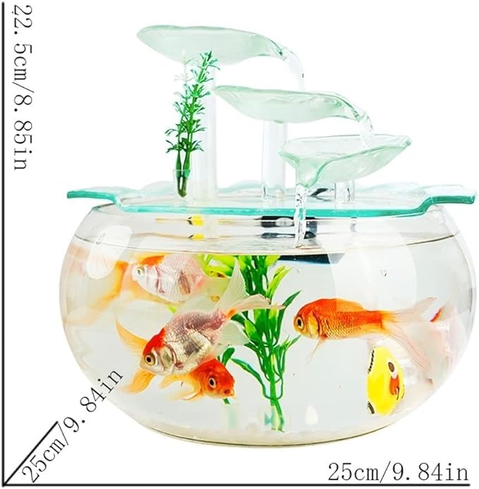 Fish Tabk Goldfish Bowl Fish Tank Goldfish Flowing Water Ornament Glass Mini Desktop Home Living Room Aquarium Starter Kits Cool Fish Tank(Color:B)