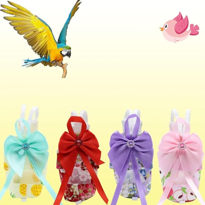 6pcs Bow Bird Diaper Set, Soft Reusable Flight Suit Clothing for Parrots Budgies Cockatiels — Cleaner Indoor Bonding & Training(S)