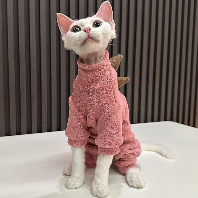 Sphynx cat Clothes, Dinosaur Costume, Hairless Cats Warm Clothes for Cornish Rex and Devon Rex (Red, L(5.5-8lbs))