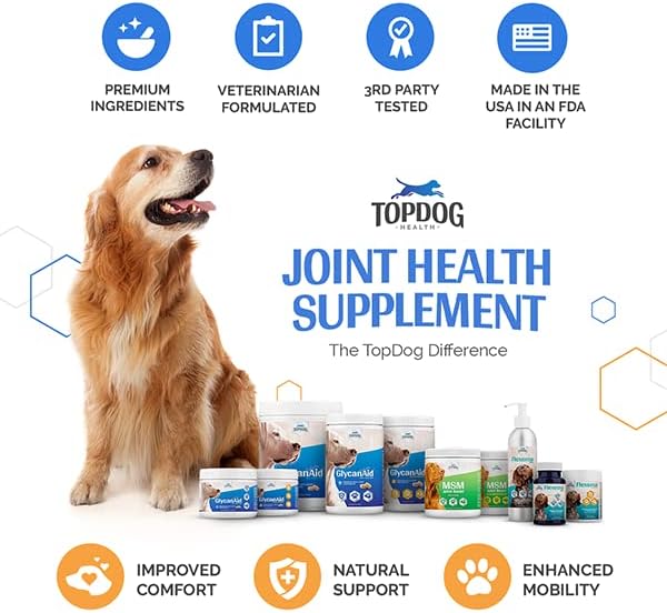 TopDog Health GlycanAid HA Advanced Joint Nutrition for Dogs (300 Chewable Tablets) Made in USA with USA Ingredients: Glucosamine HCL, Chondroitin, Hyaluronic Acid, MSM