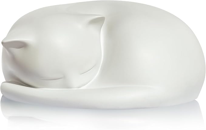 Cat Urn, Cat Urns for Ashes, Pet Urns for Cats, Sleeping Resin Cremation Cats Box for Ash, Pet Memorial Keepsake Funeral Urn, A Sleeping Kitty Box for Ashes with Memorial Card (White)