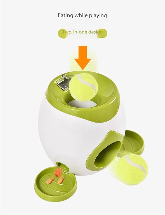 Interactive Dog Fetch Toy with Tennis Ball Launcher, Automatic Treat Dispenser, Green and White (Light Gray)