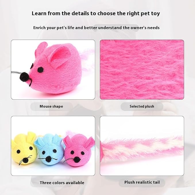 Catnip Mouse Toy, Long Tail Plush Mice for Cats, Interactive Hunting Toy for Indoor Cats, Colorful Soft Cat Toy with Catnip Inside (3PCS)