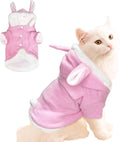 ANIAC Bunny Ears Cat Costume Plush Dog Hoodies with Pocket Sweater Cute Kitten Cat Clothes Warm Rabbit Ears Outfit with Hood for Small Dog Cat and Puppy (Pink-2, X-Small)