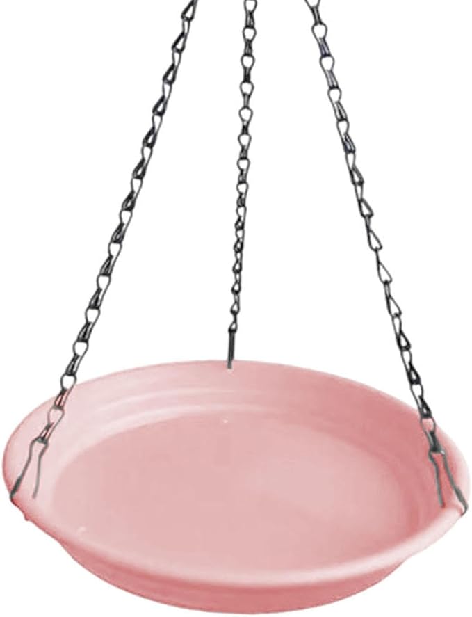 Hanging Bird Feeder, Waterer Tray, Bird Food Tray with Detachable Hook for Backyard, Garden, Balcony, Trees Lawn, Pink