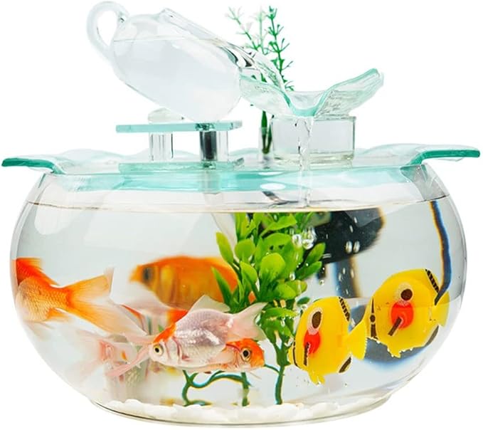 Fish Tank Goldfish Bowl Fish Tank Goldfish Flowing Water Ornament Glass Mini Desktop Home Living Room Aquarium Starter Kits Glass Fish Tank(A)