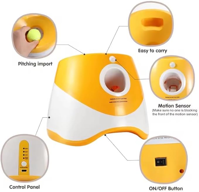 Automatic Ball Launcher Dogs: Interactive Fetch & Training Tool, Smart Mini Tennis Ball Thrower with 3-Setting Distance Control, Ultimate Self-Play Fetch Machine: Independent Fun & Exercise, Orange
