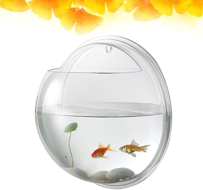 Wall Fish Tank, Betta Mini Garden Air Aquarium, Bubble Water Round Bowl Cups Semi- Farming Wall Goldfish Acrylic Decoration Hanging Transparent 3Pcs